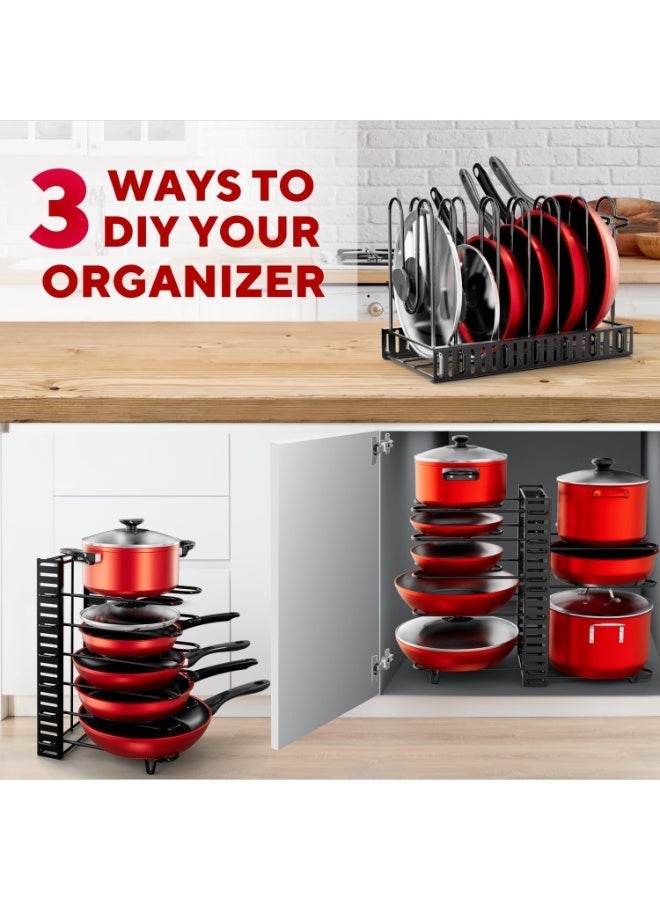 Bukela Pots and Pans Organizer Under Cabinet,  8-Tier Adjustable Pan Organizer Rack for Cabinet, Heavy-Duty Pot & Pan Organizer - Perfect to Store Pots, Pans, Lids - Easy Kitchen Organization and Storage - Image 3